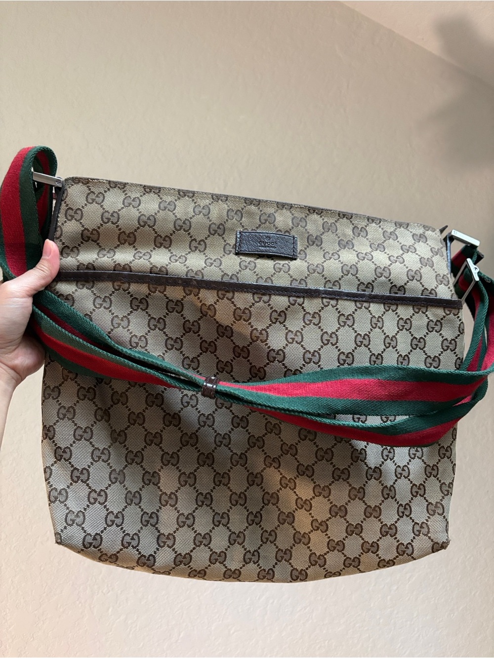 Gucci Beige Brown GG Canvas Shoulder Bag with Sherry Line - Picture 16 of 16